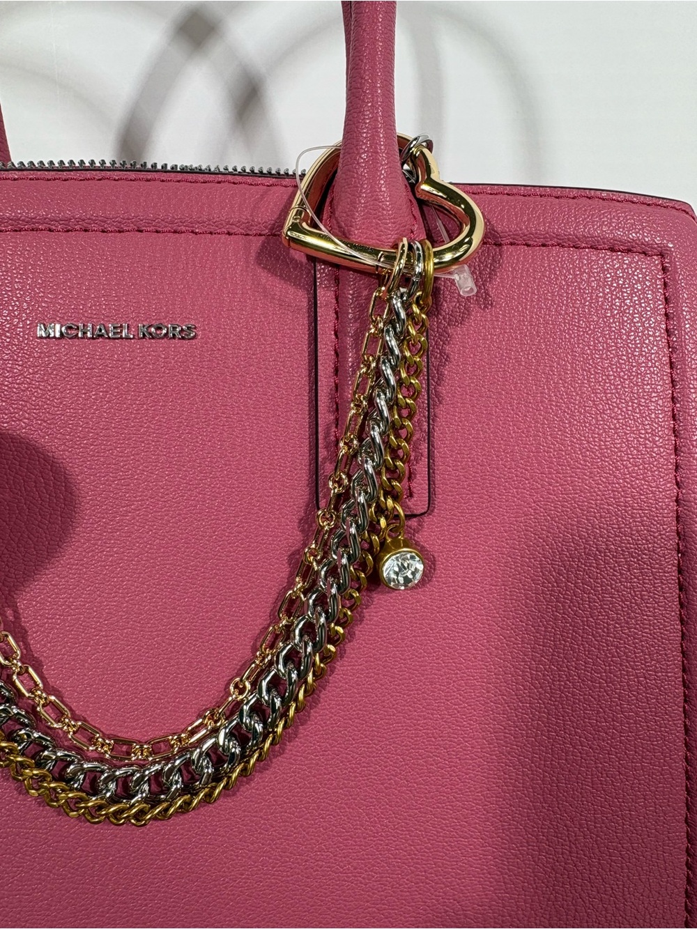 NWT Michael Kors Laila Leather Medium Satchel Handbag in Rosewood Pink - Picture 7 of 14